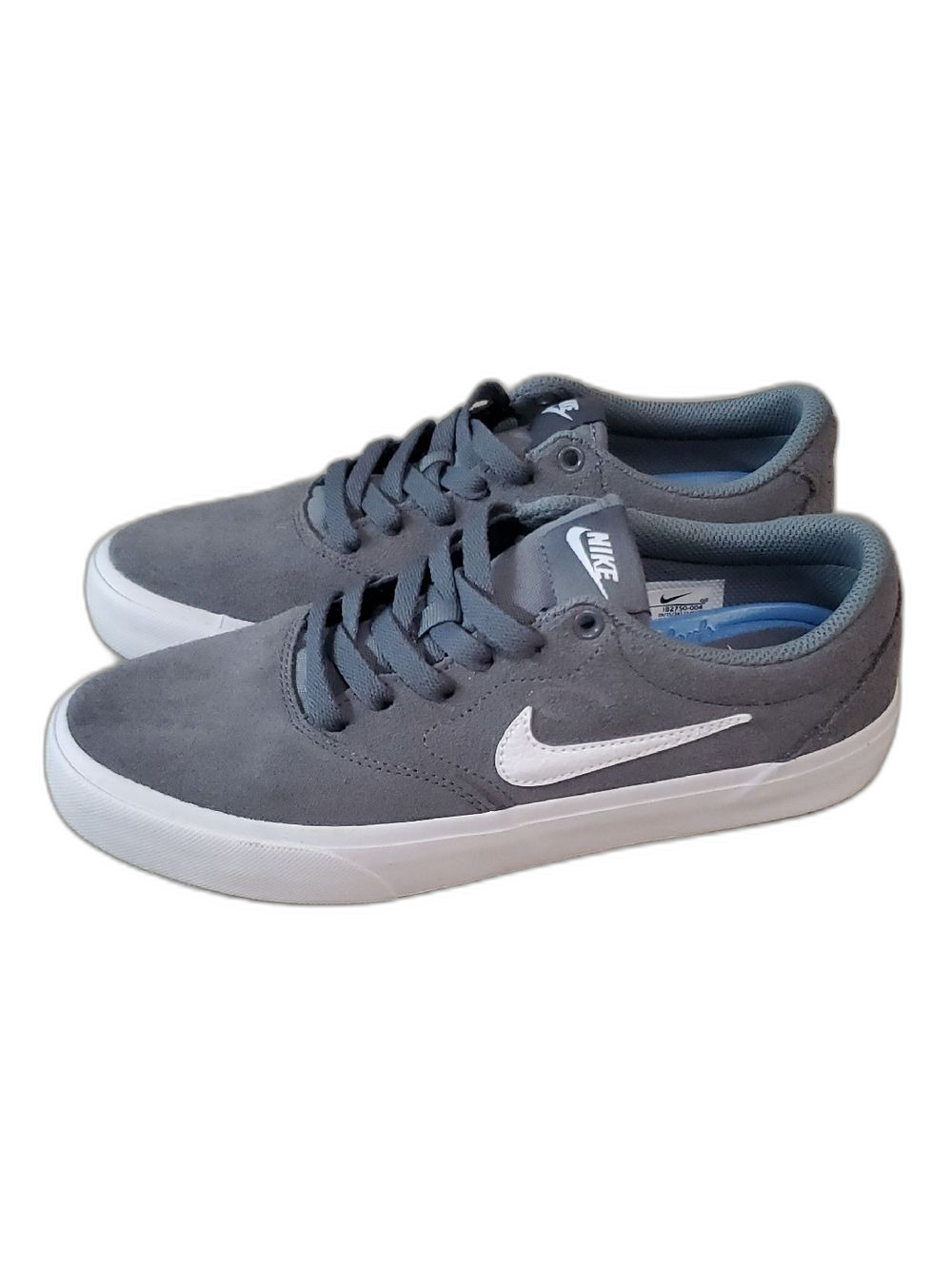 New Nike Men’s Gray Suede Low-Top Sneakers with White Swoosh Size 7.5